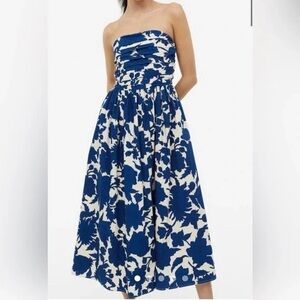 H&M blue and white floral strapless dress